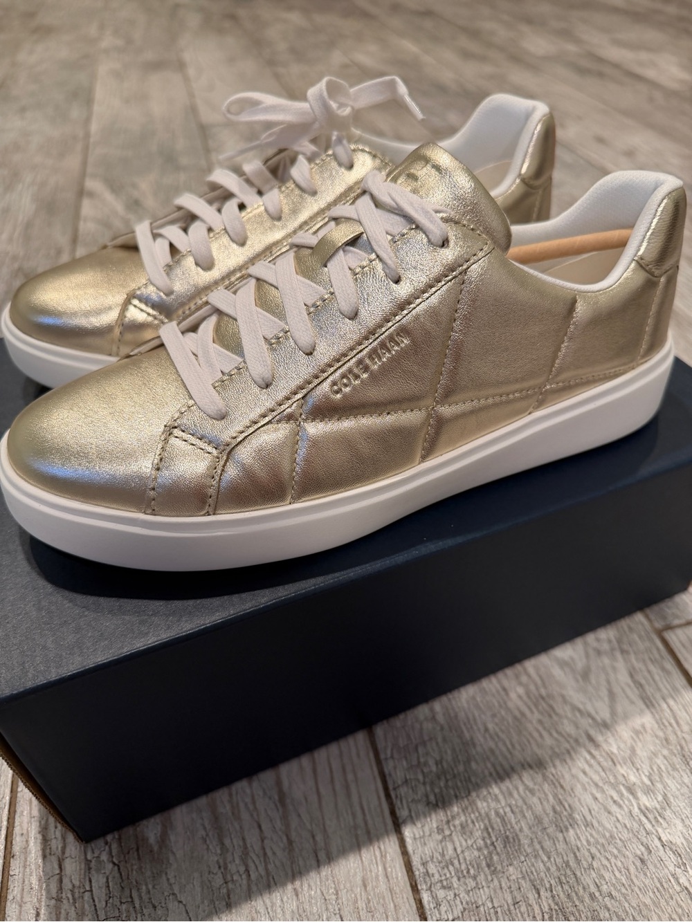 Cole Haan Gold Low-Top Leather Sneakers